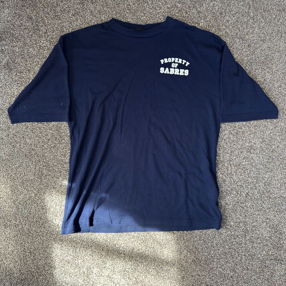 Vtg 90s Property Of Sabres T Shirt Large L Navy Blue Eagle Sportswear